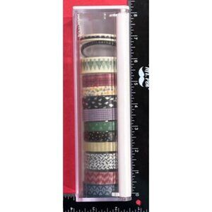 Decorative Washi Tape Set With Assorted Patterns & Colors In Clear Dispenser